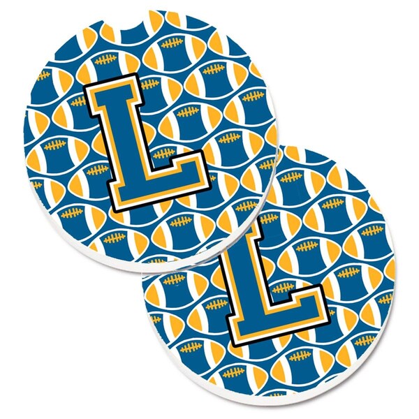 Carolines Treasures Letter L Football Blue and Gold Set of 2 Cup Holder Car Coaster CJ1077-LCARC - main